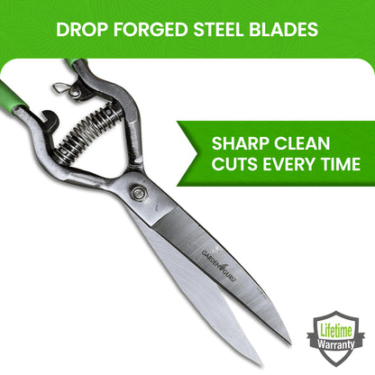 sharp garden scissors Garden Guru Hand Grass Clipper Scissors – Classic Forged Steel Grass Shears Pruners – Comfort Grip Handles – Perfect For