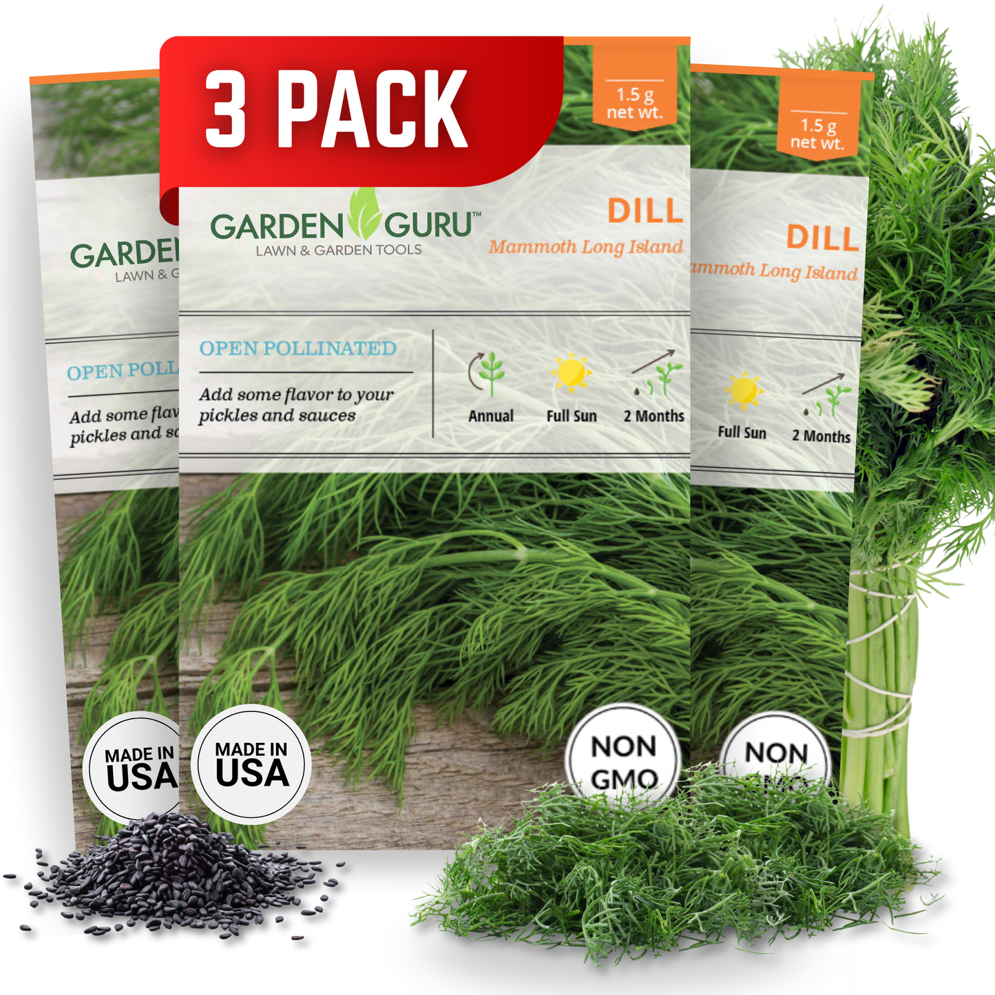 Garden Guru Long Island Mammoth Dill Seeds 3-Pack - Non-GMO
