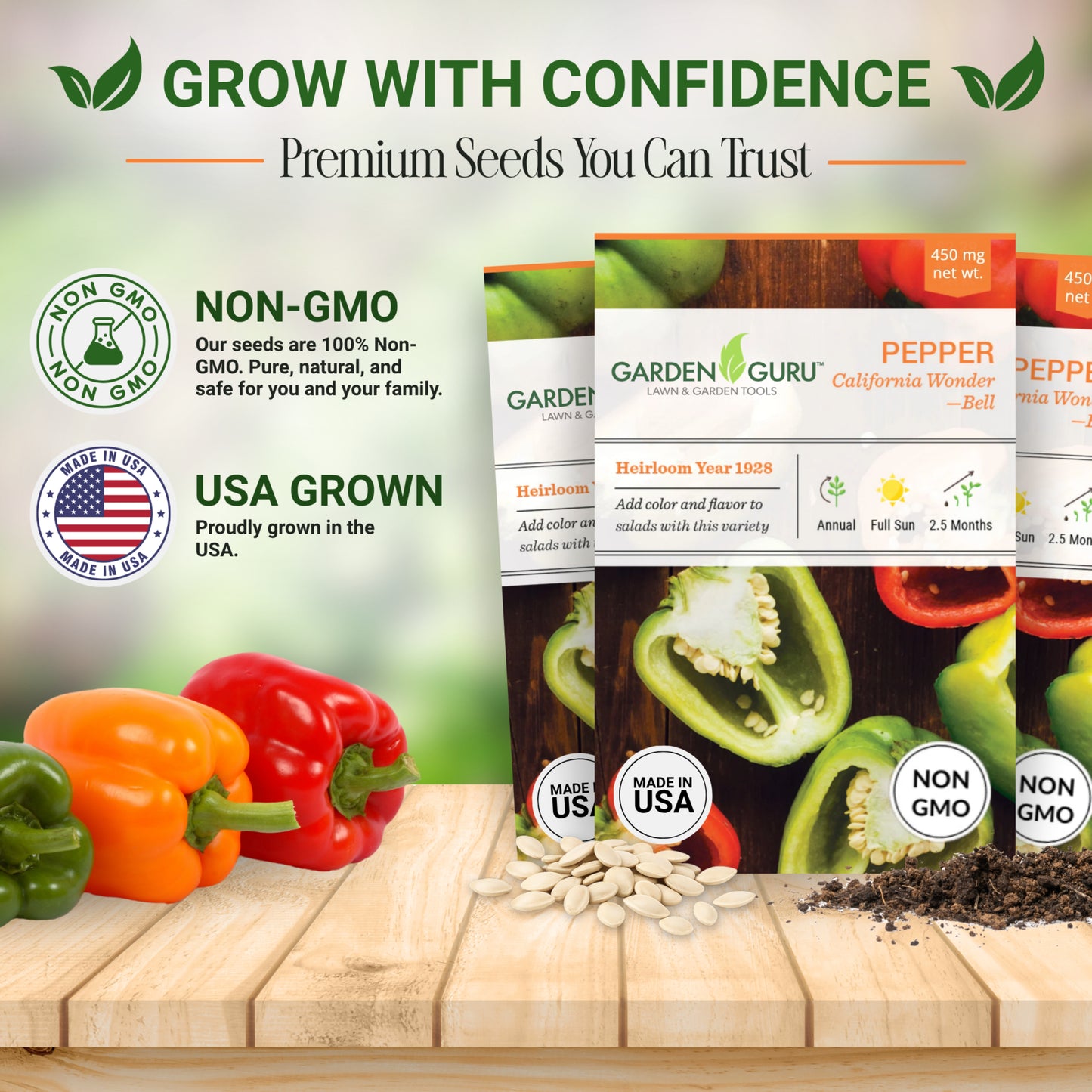 Garden Guru California Wonder Bell Pepper Seeds 3-Pack - Non-GMO