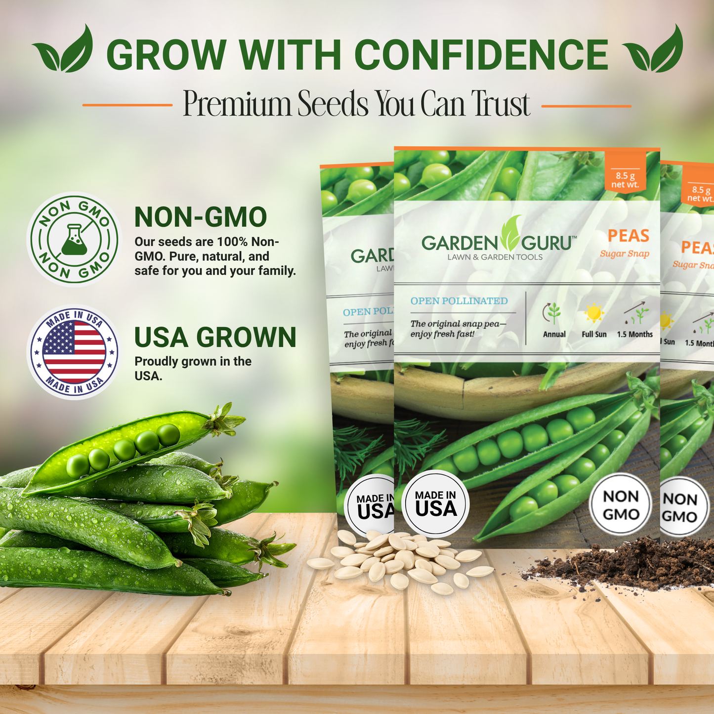 Garden Guru Sugar Snap Pea Seeds 3-Pack - Non-GMO