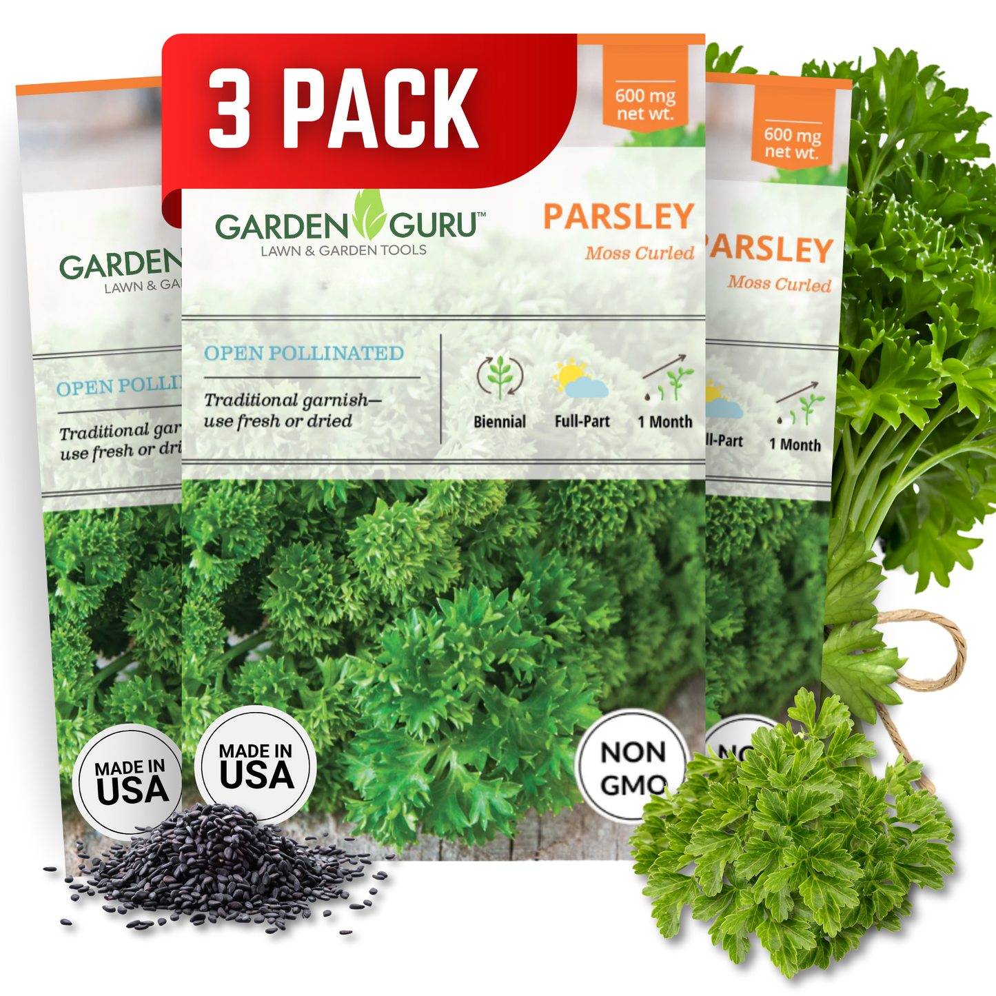 Garden Guru Moss Curled Parsley Seeds 3-Pack - Non-GMO