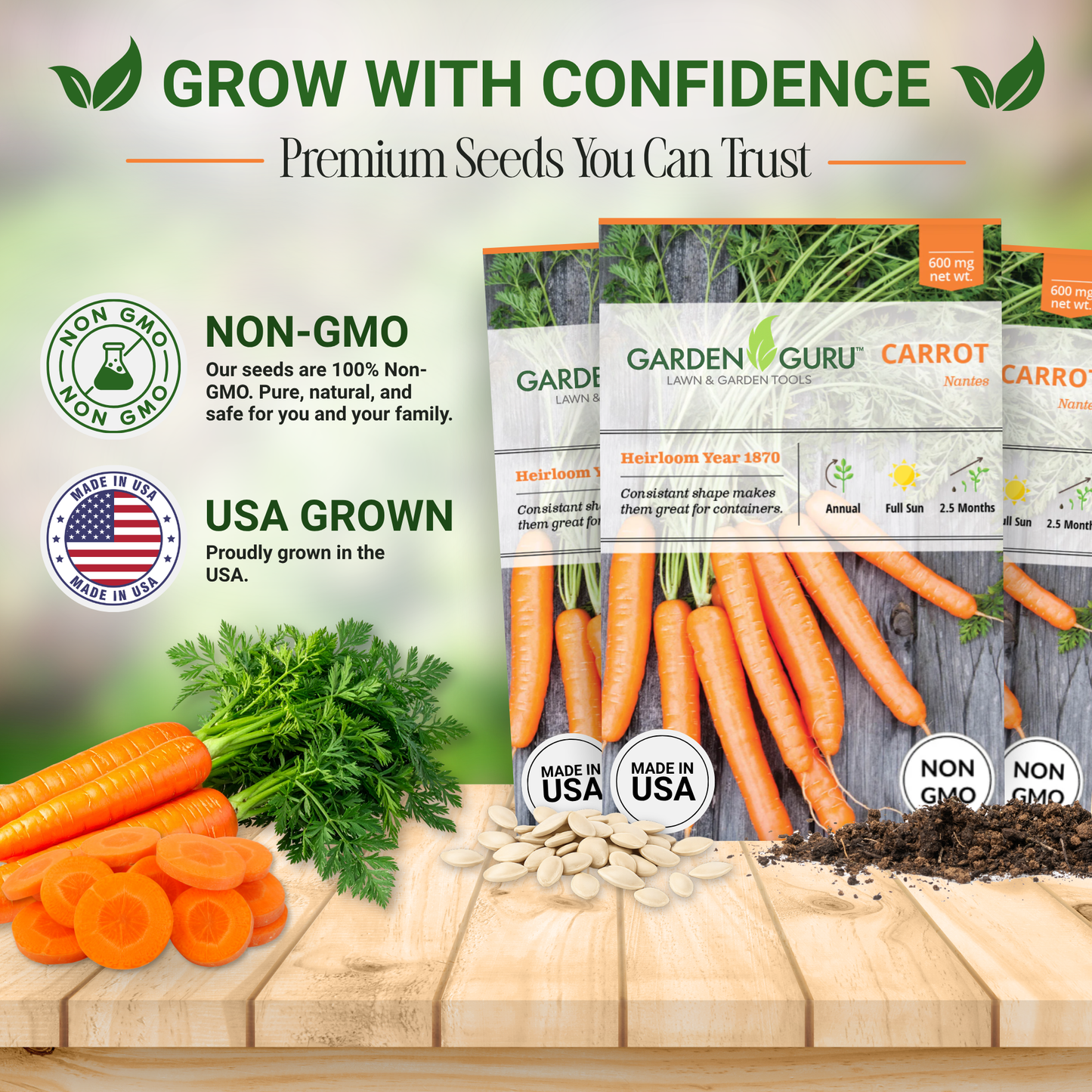 Garden Guru Nantes Carrot Seeds 3-Pack - Non-GMO