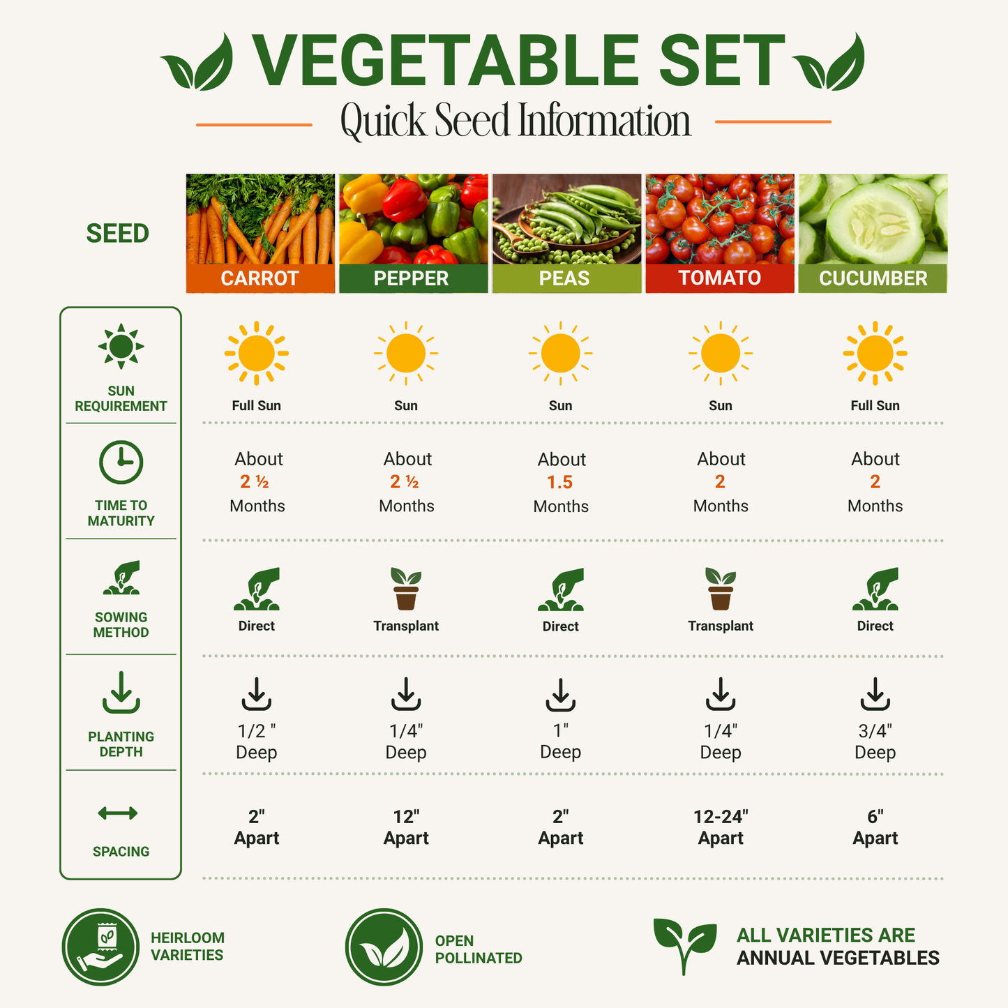 Garden Guru Vegetable Seed Set - Non-GMO Heirloom