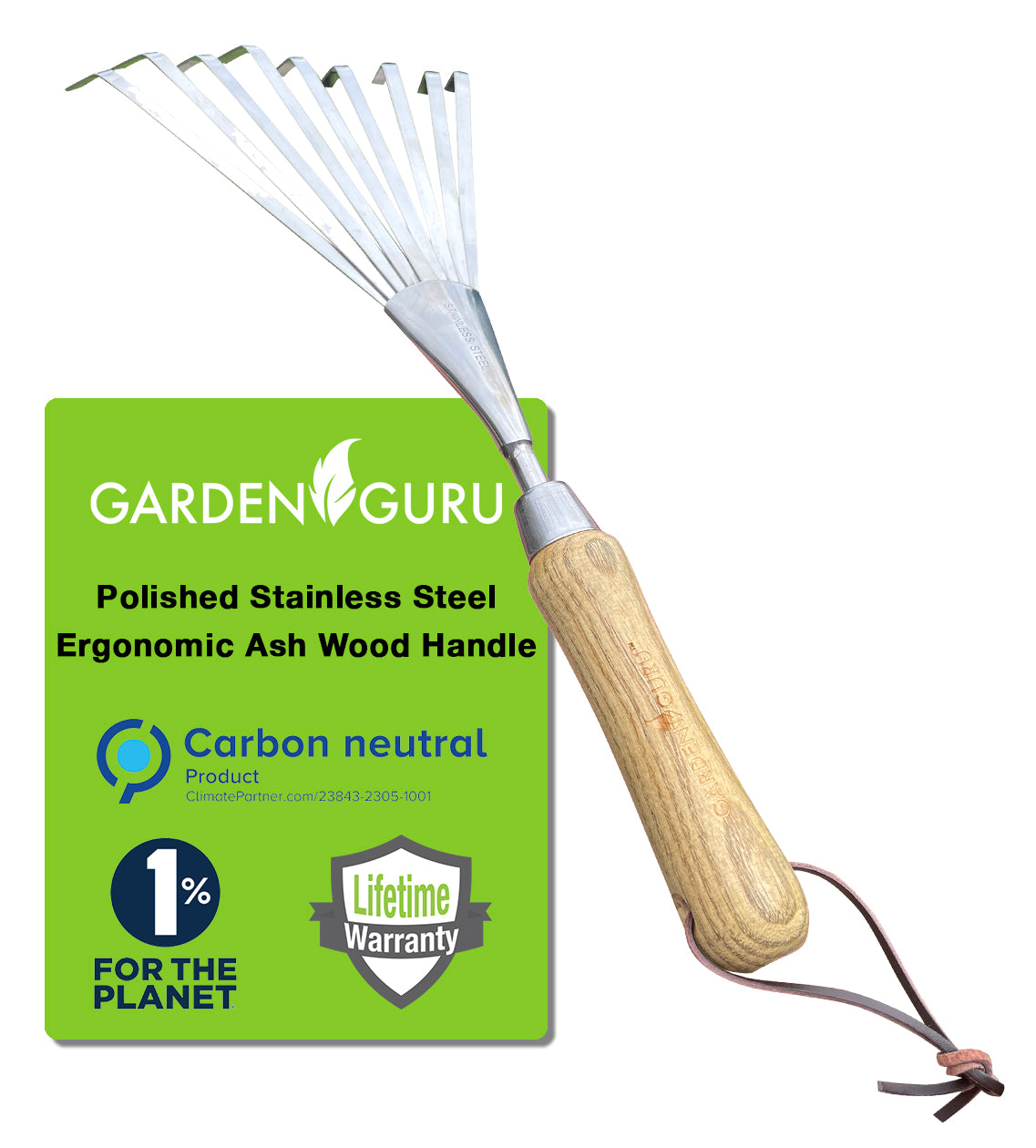 Stainless Steel Garden Hand Rake (classic wood handle) – Garden Guru