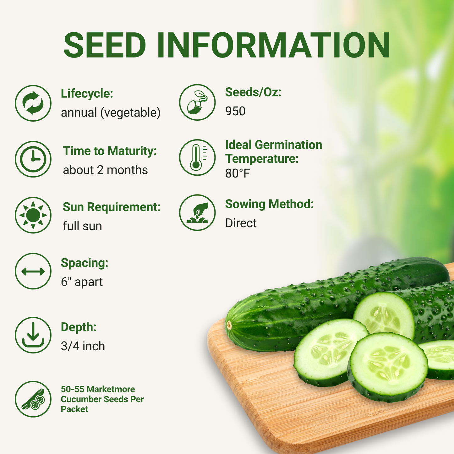 Garden Guru Marketmore 76 Cucumber Seeds 3-Pack - Non-GMO