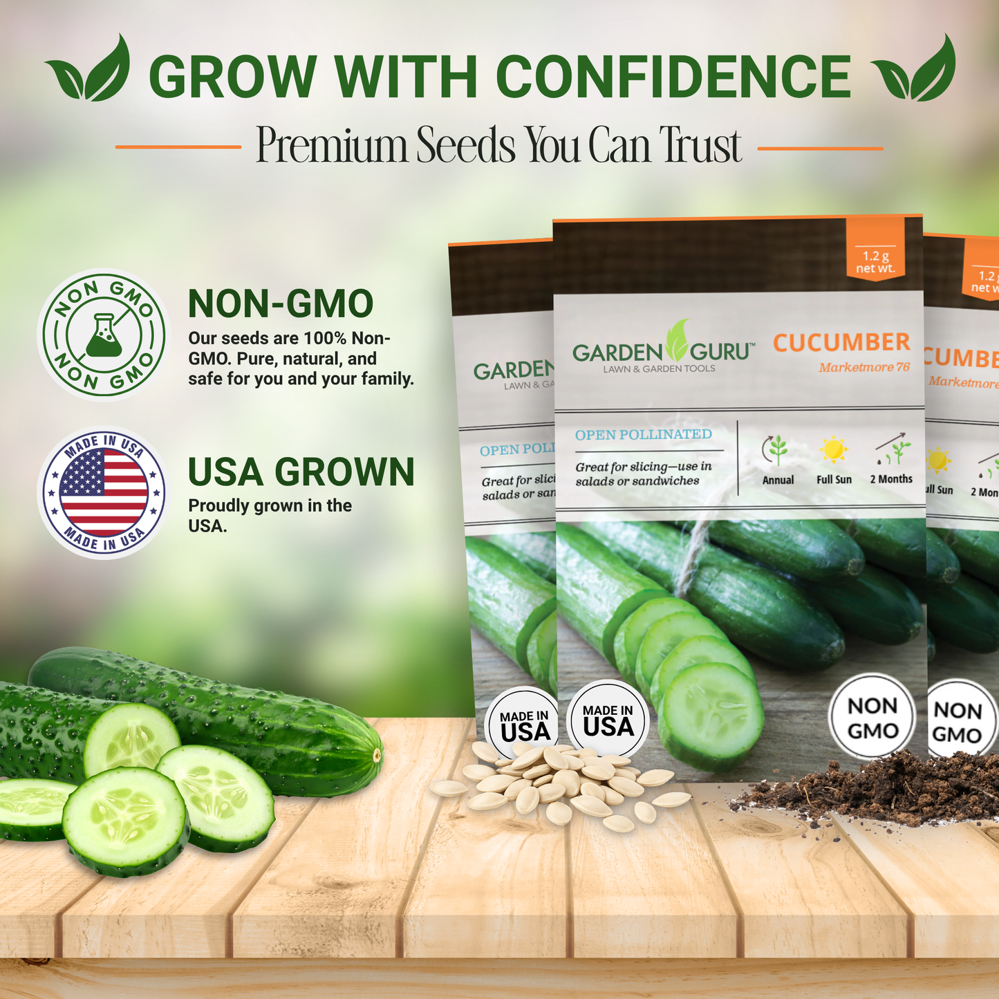 Garden Guru Marketmore 76 Cucumber Seeds 3-Pack - Non-GMO